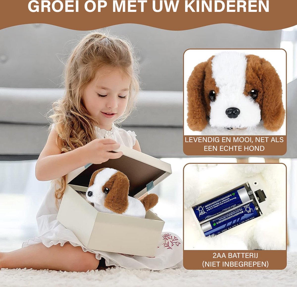 Jouet électronique pour chien en peluche - Chien marron qui aboie