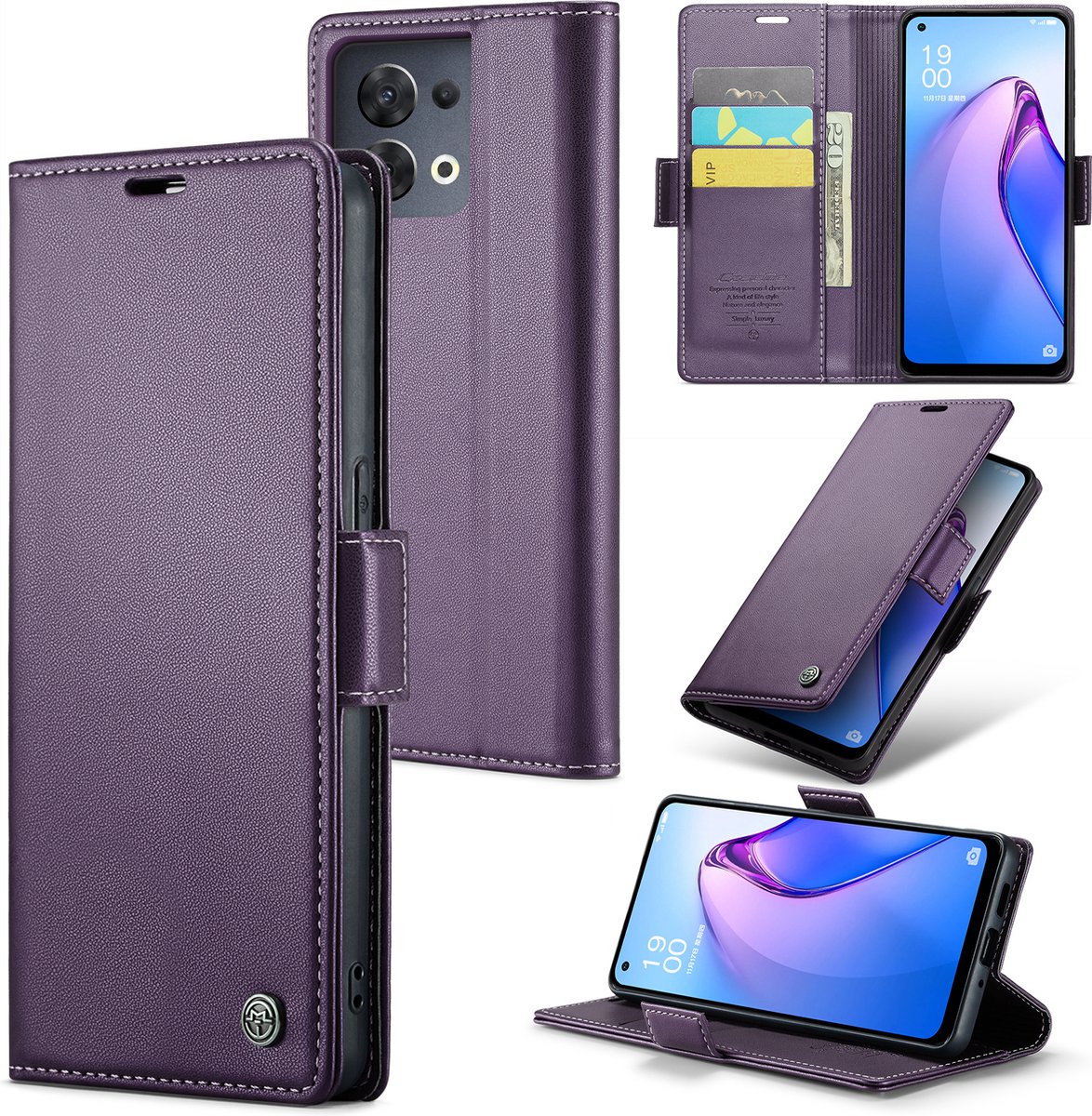 CaseMe Wallet Case met RFID Bescherming en Magneetsluiting voor OPPO Reno8 5G _ Paars