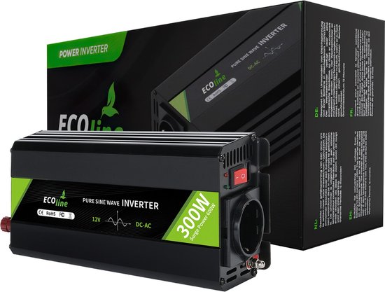 EcoLine - Onduleur 12V à 220V / 230V - Puissance 300w - Onde sinusoïdale pure - Convertisseur de tension