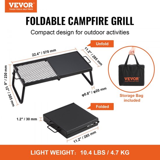 BBQ Gills houtskoolgrill opvouwbare grill tafelgrill 570 x 285 x 230 mm, 6 kg belastbare draagbare reisgrill outdoor campinggrill 300 ?, grillrooster + grillplaat voor tuinfeesten, picknicks, terras van BBQ Gills — afbeelding 3
