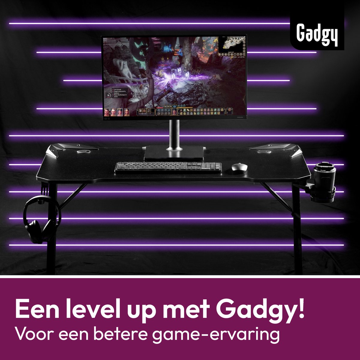 Gadgy Game Bureau Carbon - Gaming Bureau 110 CM Breed - Gaming Desk met Carbon Details