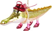 BRUBAKER Crocodile drôle avec chapeau et Chaussures pour femmes - Boule de Noël en Glas peinte à la main - Décorations de sapin de Noël soufflées à la main, Figurines , Pendentifs , boule de sapin - 20 cm