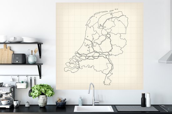 Muurstickers - Sticker Folie - Lijn kaart van Nederland - 120x120 cm - Plakfolie - Muurstickers Kinderkamer - Zelfklevend Behang XXL - Zelfklevend behangpapier - Stickerfolie