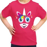 Bellatio Decorations dieren verkleed t-shirt voor meisjes - eenhoorn gezicht -carnavalskleding -roze 164/176