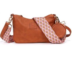 Camel schoudertas Monto | handtas | schouderband | crossbodytas | handbag | bagstrap | shoulderstrap | verstelbaar | modetrend |