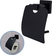 Sanics Seal Porte-papier toilette Zwart avec rabat - Porte-rouleau de papier toilette en acier inoxydable avec kit de montage - Porte-papier toilette