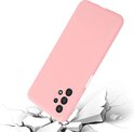 Roze ShieldCase hoesje voor Samsung A13, op een witte achtergrond met gebroken stenen.