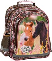Paard rugtas voor tieners - 3 grote vakken - Paarden pony school kinderrugzak roze/bruin - 38 x 28 x 18 - Kinderen, meisjes