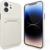 Backcover hoesje met pashouder - Geschikt voor iPhone 12 hoesje - Pasjeshouder shockproof case - Ruimte voor pasjes - Siliconen hoesje wit