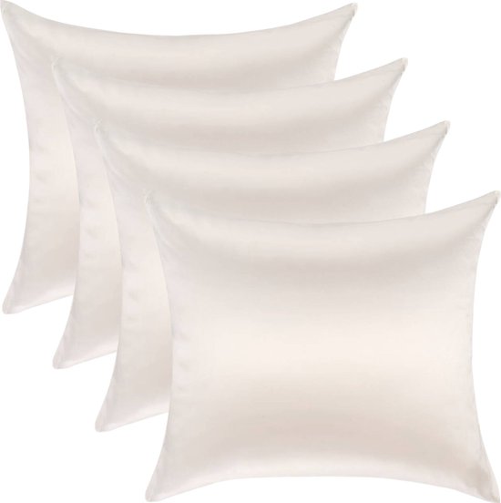 Set économique 4x Taie d'oreiller 100% Soie Fermeture hôtel ivoire avec ions Argent - 22MM - 45x65cm (pour oreillers en mousse à mémoire de forme 40x60cm) - 45x65cm (pour oreillers en mousse à mémoire de forme 40x60cm)