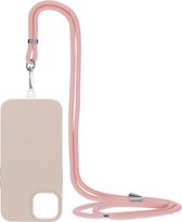 Hoesje met koord geschikt voor Apple iPhone 14 - Siliconen - Verstelbaar tot 1.5m - Gevlochten look - Roze - Mobiparts