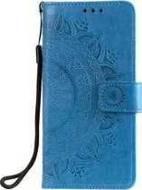 Shop4 - Geschikt voor iPhone 14 Plus Hoesje - Wallet Case met Pasjeshouder Mandala Patroon Blauw