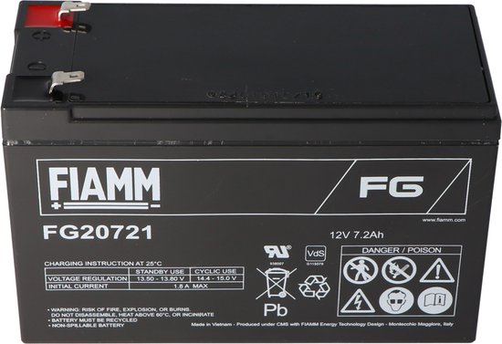 Batterie Fiamm FG20721 12 volts, 7,2 Ah avec contacts à fiche de 4,8 mm |  bol