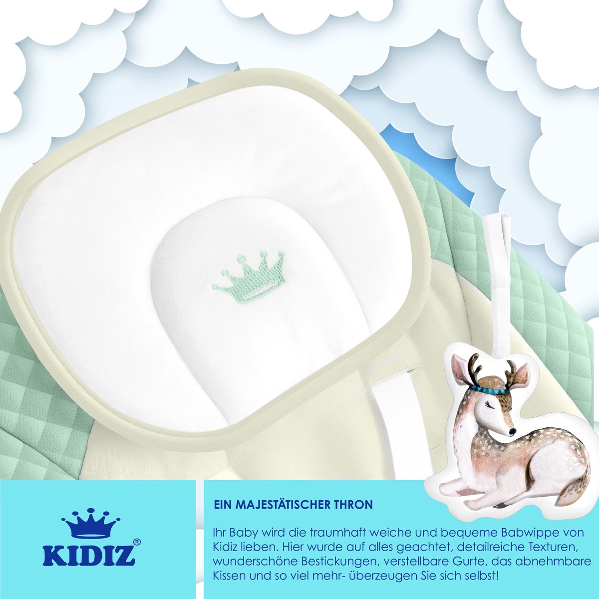 KIDIZ Wipstoel Baby Elektrisch Babyschommel tot max 9kg - Mintgroen thumbnail 2