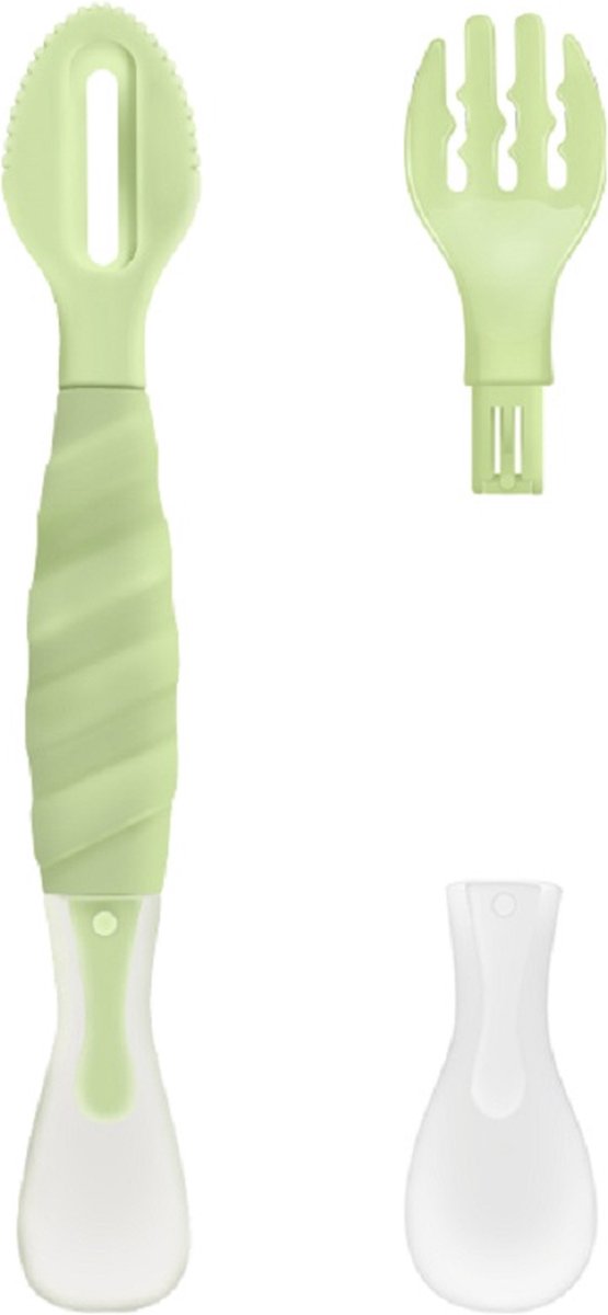 Goedkoopste Multifunctioneel Baby Bestek | Lepel Fruitmes en Vork | Siliconen | Groen