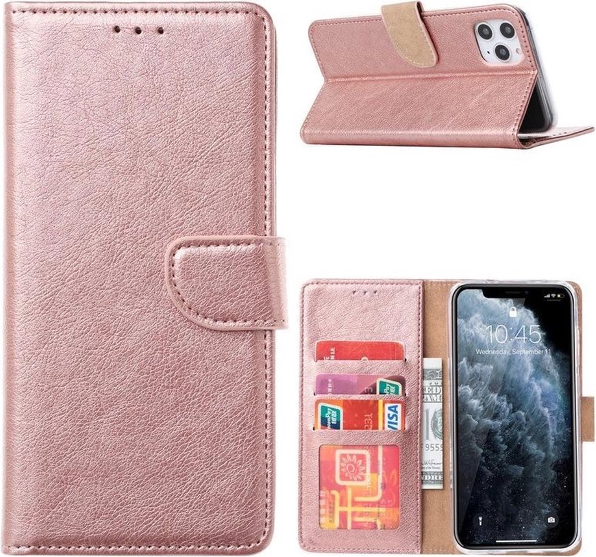 LuxeBass Hoesje geschikt voor iPhone 12 Pro Max - Bookcase Rose Goud - portemonnee hoesje - telefoonhoes - gsm hoes - telefoonhoesjes