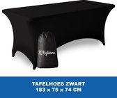 Tafelhoes Zwart - 183 x 75 x 74 cm - voor Klaptafel / Buffettafel / Partytafel / Tuin Tafel / Campingtafel met Opbergzak - Luxe Extra Dikke Stretch Rok – Kras- en Kreukvrije Hoes