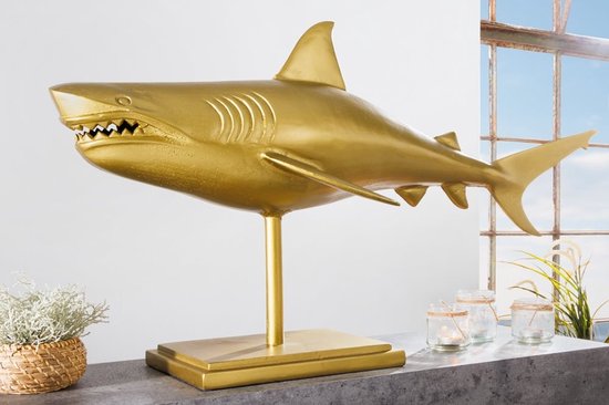 Maritieme Skulptur HAI 103cm goud handgemaakt Metall Design Haifisch - 42986