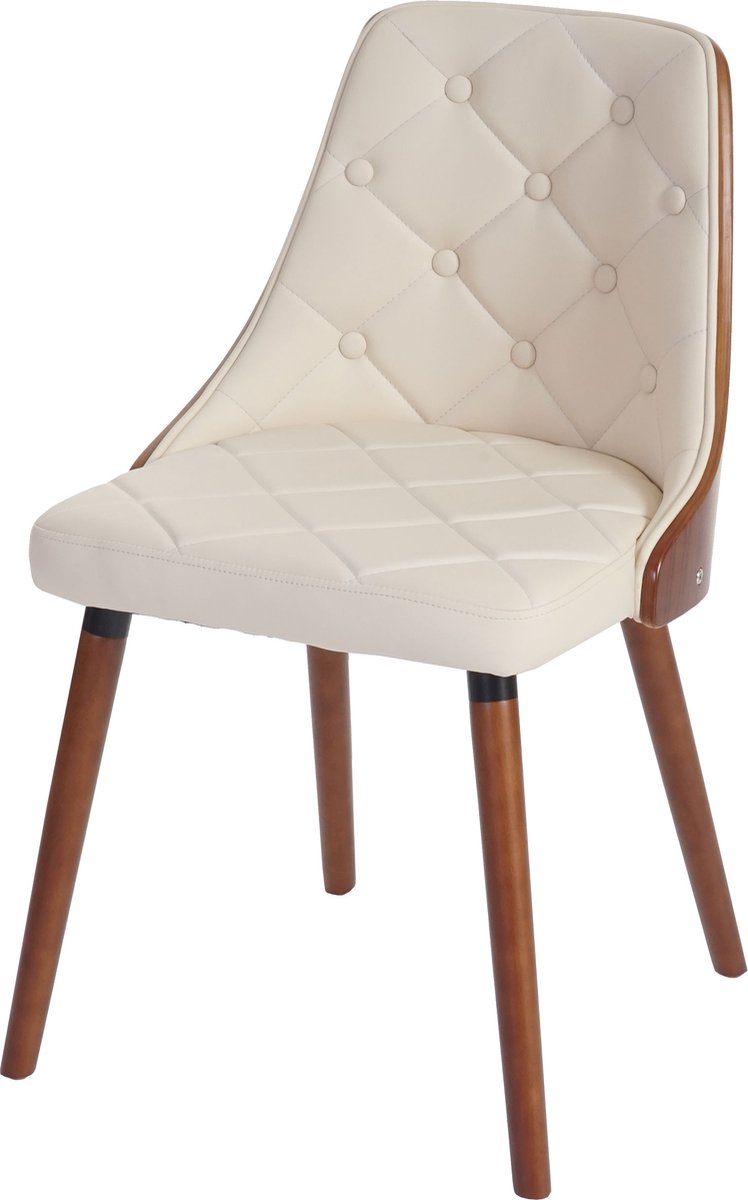 MCW Eetkamerstoel MCW-A75, bezoekersstoel keukenstoel, walnoot-look gebogen hout MVG-gecertificeerd ~ kunstleer crème