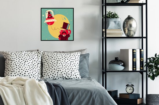 Photo encadrée - Une illustration d'un OVNI avec cadre photo aliens juste habillé noir 40x40 cm - Affiche encadrée (Décoration murale salon / chambre)