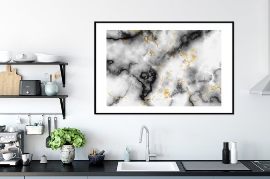 Fotolijst incl. Poster - Agaat - Goud - Marmer - Edelstenen - 120x80 cm - Posterlijst