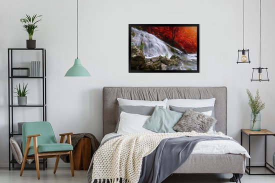 Fotolijst incl. Poster - Waterval - Rotsen - Water - Herfst - 120x80 cm - Posterlijst