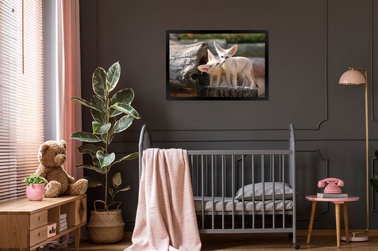 Fotolijst incl. Poster - Vossen - Boomstam - Natuur - 90x60 cm - Posterlijst