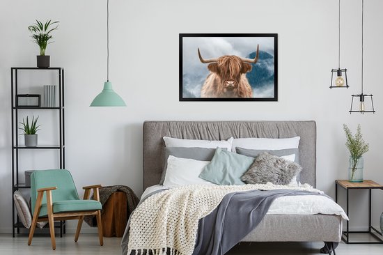 Affiche avec cadre Highlander écossais - Berg - Brouillard - 90x60 cm