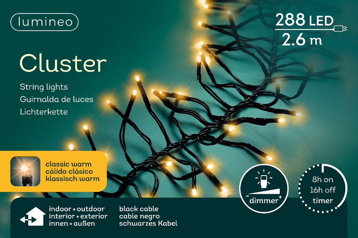 2,6m LED Cluster kerstboomverlichting - Goud - 288 lampjes - Dimbaar – foto 5