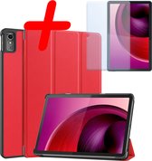 Hoesje Geschikt voor Lenovo Tab M10 5G Hoes Case Tablet Hoesje Tri-fold Met Screenprotector - Hoes Geschikt voor Lenovo Tab M10 5G Hoesje Hard Cover Bookcase Hoes - Rood.