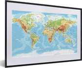 Fotolijst incl. Poster - Wereldkaart - Atlas - Topografie - 60x40 cm - Posterlijst