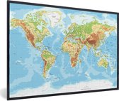 Fotolijst incl. Poster - Wereldkaart - Atlas - Topografie - 60x40 cm - Posterlijst