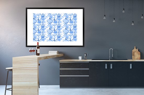 Cadre photo avec affiche - Fleurs - Roses - Blauw - 120x80 cm - Cadre pour affiche