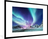 Fotolijst incl. Poster - Noorderlicht - Sneeuw - Berg - Noorwegen - 90x60 cm - Posterlijst
