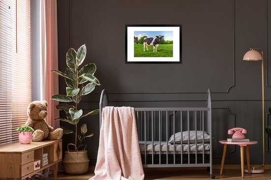 Vache Zwart et blanche dans le pré 60x40 cm