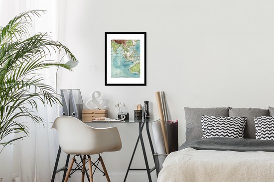 Fotolijst incl. Poster - Wereldkaart - Antiek - Indonesië - 30x40 cm - Posterlijst