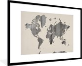 Fotolijst incl. Poster - Wereldkaart - Beige - Zwart - Wit - 120x80 cm - Posterlijst