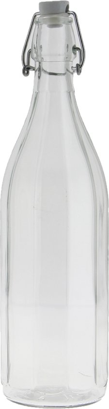 Glazen fles transparant met beugelsluiting dop 1000 ml - Waterfles - Olie/azijn fles