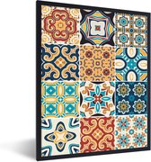 Fotolijst incl. Poster - Bloemen - Vintage - Patroon - Blauw - Oranje - 30x40 cm - Posterlijst
