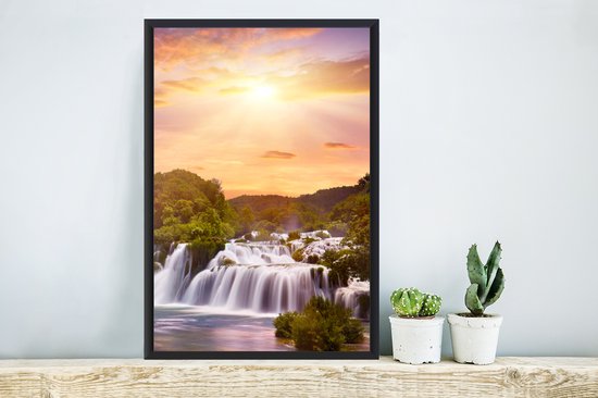 Cadre photo avec affiche - Cascade - Paysage - Soleil - Nuages ​​- Coucher de soleil - 40x60 cm - Cadre pour affiche