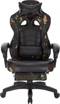 Chaise de jeu de course ergonomique de haute qualité : imprimé camouflage de Groot taille, support lombaire, repose-pieds extensible, cuir PU, dossier réglable de 90 à 135 degrés, rembourrage épais.