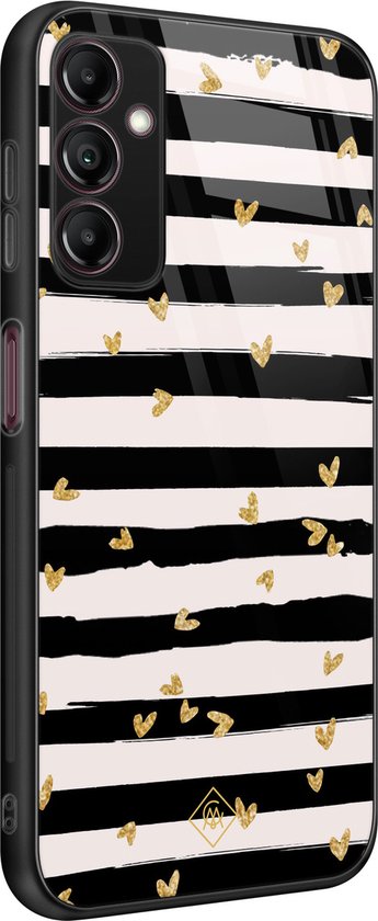 Coque en verre Samsung Galaxy A14 - Rayures coeur - Zwart - Hard Case Zwart - Coque téléphone Back cover - Rayé - Casimoda