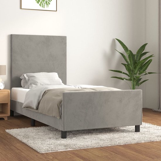 The Living Store Cadre de lit avec tête de lit velours gris clair 90x200 cm  - Lit | bol