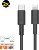 2x usb c naar lightning kabel 1.5 meter Origineel M.TK | USB-C 2 Meter - USB C lightning kabel - Zwart– Premium Oplaadset (2-pack)