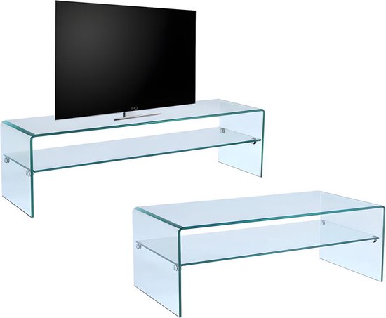 Set "salon" : Table basse + meuble TV - Verre trempé - STILEOS L 140 cm x H 43 cm x P 60 cm