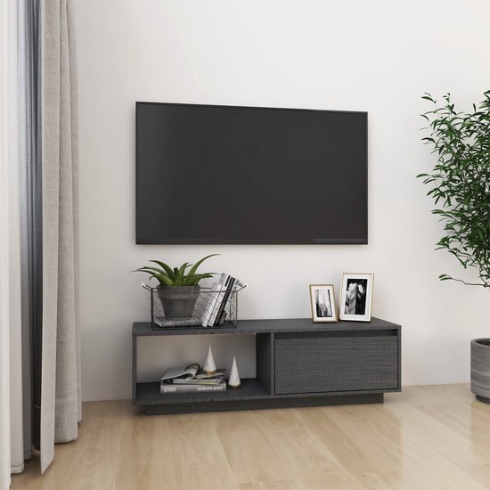 The Living Store Tv-meubel - Grenenhout - 110 x 30 x 33.5 cm - Grijs - Montage vereist