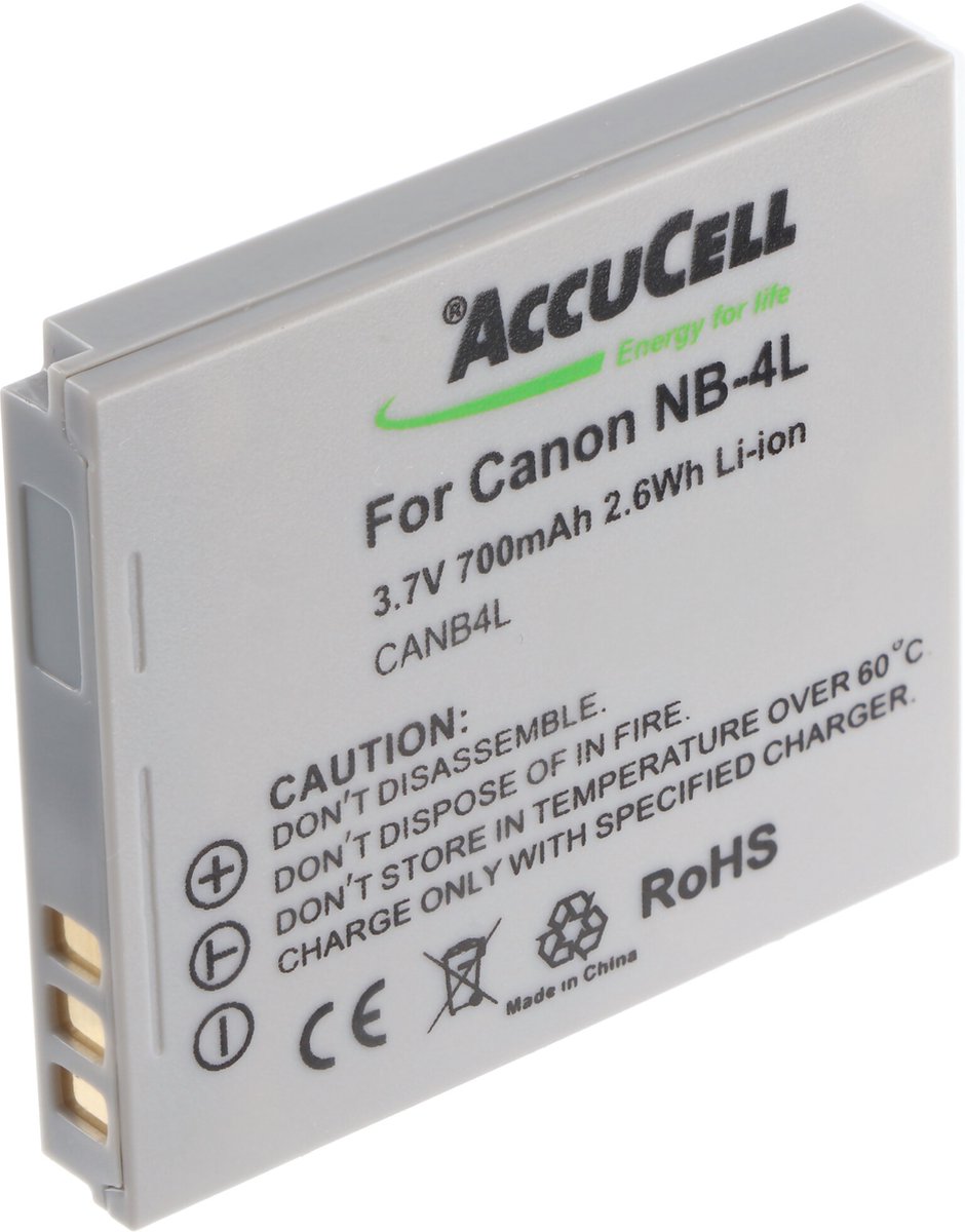 AccuCell-batterij geschikt voor Canon NB-4L-batterij