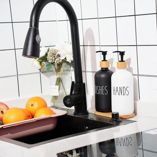 Zeepdispenser Badkamer, Keuken, 400 ML Afwasmiddeldispenser, Kunststoffen, Zeepdispenser met Pompen Afwasdispenser Modern voor Badkamer Werktafel