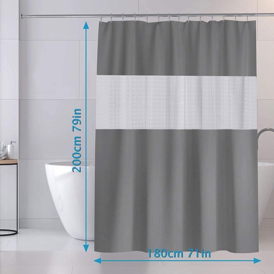 Douchegordijn, waterdicht, schimmelbestendig, polyester stof, douchegordijnen, wasbaar badgordijn met 12 plastic haken en verzwaarde zoom, geschikt voor baddecoratie (180 x 180 cm, groene bladeren