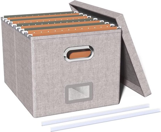 Opbergdoos met deksel en handvat, opvouwbare opbergbox van stuff, documentenbox/documentenorganizer, kubusvorm, geschikt voor thuis en op kantoor (FG-GY, 1 stuk).DE